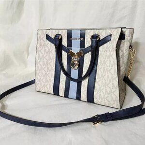 Michael Kors Nouveau Hamilton Vanilla /Navy Med Satchel